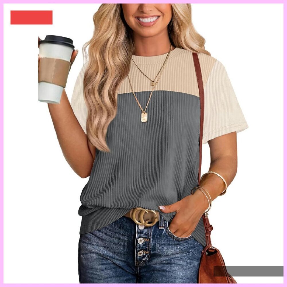 Short Sleeve Crewneck Knitted Top Casual Trendy Spring Summer